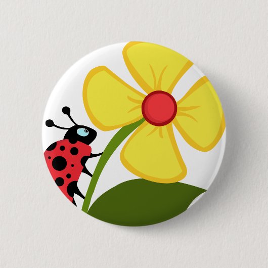 Dame Bug auf gelber Blume Button (Vorderseite)