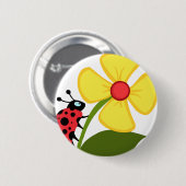 Dame Bug auf gelber Blume Button (Vorne & Hinten)