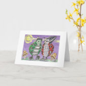 Dame Bug Halloween Frankenstein u. Braut am Ball Karte (Gelbe Blume)