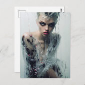 Dame Clear Plastic Dress Hinter Rainy Window Postkarte (Vorne/Hinten)