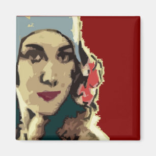 Dame der 1920er Jahre mit blauem Hut Pop Art Magnet