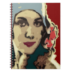 Dame der 1920er Jahre mit blauem Hut Pop-Art Notizblock