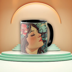 Dame des Hibiscus Jugendstil Tasse