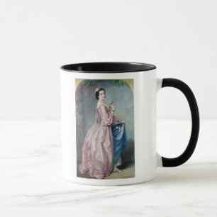 Dame, die Blumen in ihrem Petticoat hält Tasse