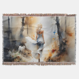 Dame, die durch einen Wald geht Decke