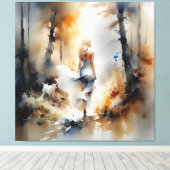 Dame, die durch einen Wald geht Leinwanddruck (Insitu (Holzboden))