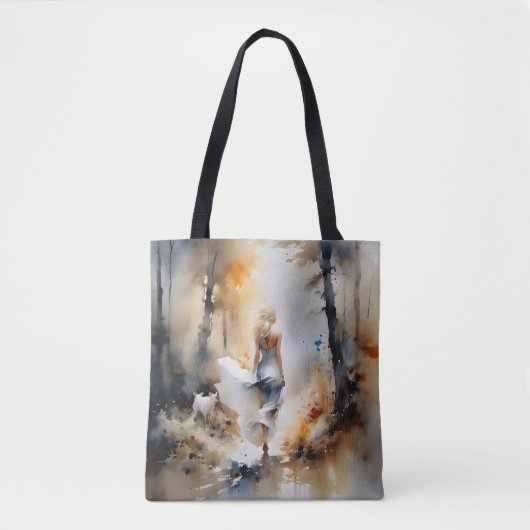 Dame, die durch einen Wald geht Tasche (Vorderseite)