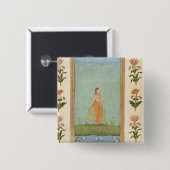 Dame, die eine Blume, einen Lilienteich Button (Vorne & Hinten)