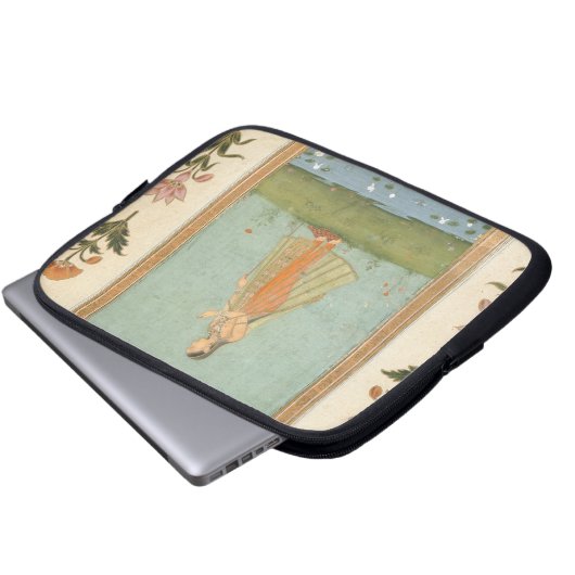 Dame, die eine Blume, einen Lilienteich Laptopschutzhülle (Vorne Knopf)