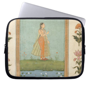 Dame, die eine Blume, einen Lilienteich Laptopschutzhülle
