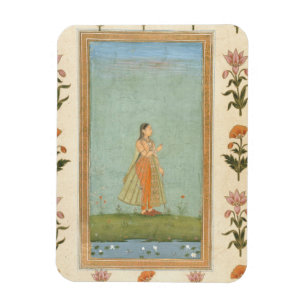 Dame, die eine Blume, einen Lilienteich Magnet