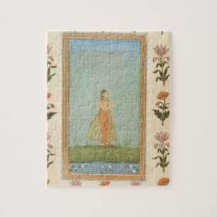 Dame, die eine Blume, einen Lilienteich Puzzle