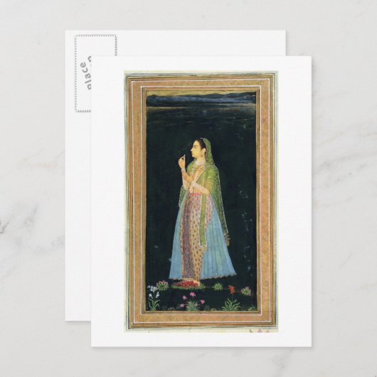 Dame, die eine Blüte hält, aus dem Small Clive Alb Postkarte (Vorne/Hinten)