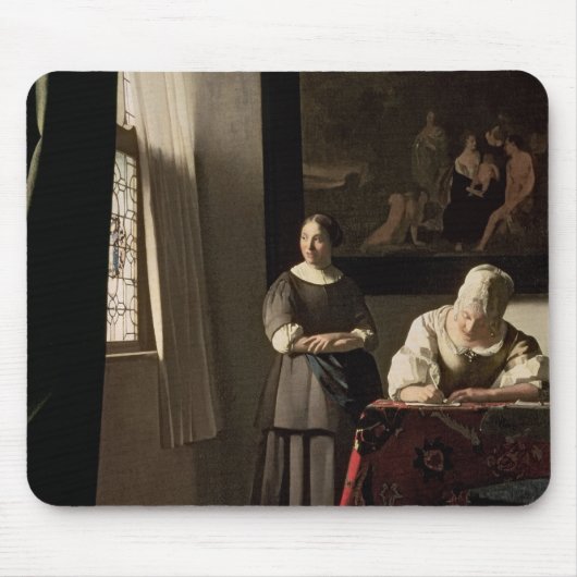 Dame, die einen Brief mit ihrem Mädchen, c.1670 Mousepad (Vorne)