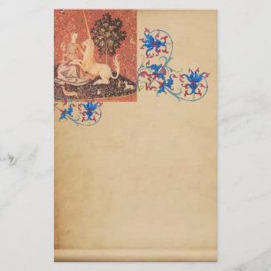DAME,EINHORN, Tiere Antike Florale Pergament Briefpapier