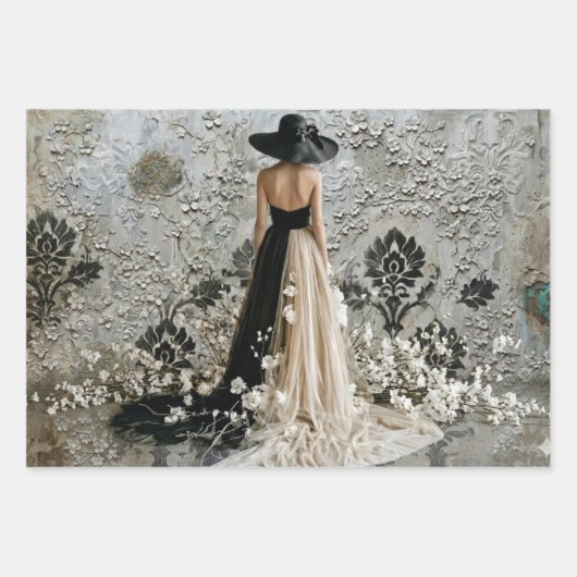 Dame en Noir Damask Decoupage  Geschenkpapier Set (Vorderseite)