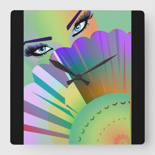 Dame Fan Clock Quadratische Wanduhr (Vorderseite)