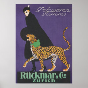 Dame führt einen Leoparden Vintage Mode Poster