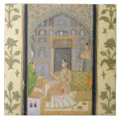 Dame gesetzt in einem Pavillon mit Begleitern, vom Fliese (Vorderseite)