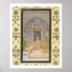 Dame gesetzt in einem Pavillon mit Begleitern, vom Poster