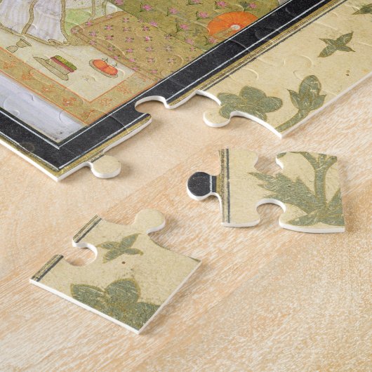 Dame gesetzt in einem Pavillon mit Begleitern, vom Puzzle (Seite)