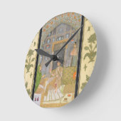 Dame gesetzt in einem Pavillon mit Begleitern, vom Runde Wanduhr (Winkel)