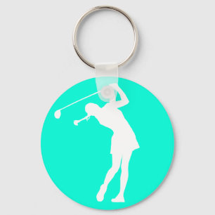 Dame Golfer Silhouette Keychain Turquoise Schlüsselanhänger