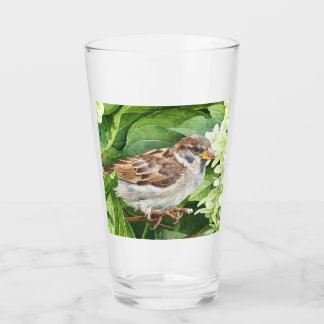 Dame Haussperling auf Hortensie Glas