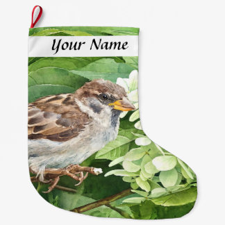 Dame Haussperling auf Hortensie Großer Weihnachtsstrumpf
