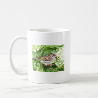 Dame Haussperling auf Hortensie Kaffeetasse