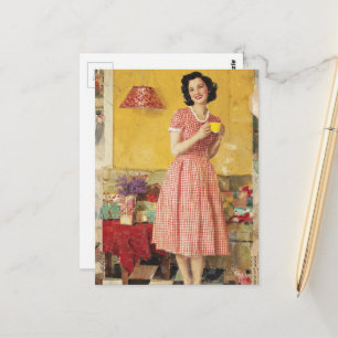 Dame im Collage-Stil der 1950er Jahre Postkarte