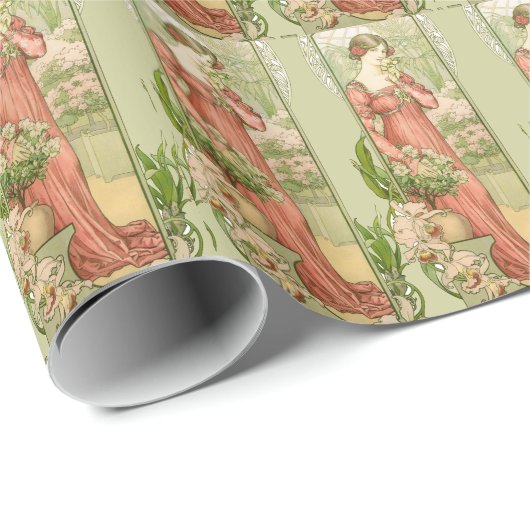 Dame im Gewächshaus mit Blume Geschenkpapier (Rolleneckpunkt)