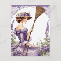 Dame im Hintergrund, Vintage Lila Broom Clip Art,