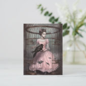 Dame im Vogelkäfig mit seltsamem Vogel Postkarte (Stehend Vorderseite)