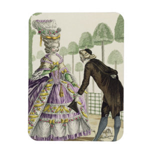 Dame in den lila Kleiderpromenaden in den Gärten Magnet