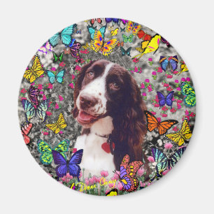 Dame in den Schmetterlingen - Bretagnespaniel-Hund Magnet