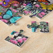 Dame in den Schmetterlingen - Bretagnespaniel-Hund Puzzle (Seite)