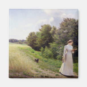 Dame in der weißen Lesung Magnet