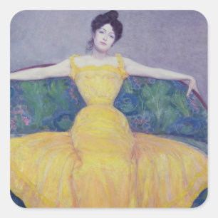 Dame in einem gelben Kleid, 1899 Quadratischer Aufkleber