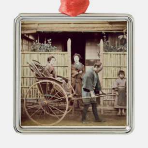 Dame in einem Rickshaw, c.1890s (farbiges Foto) Ornament Aus Metall