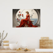 Dame in einem roten Kleid in einem weißen Raumgemä Poster (Küche)