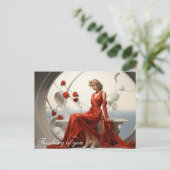 Dame in einem roten Kleid in einem weißen Raumgemä Postkarte (Stehend Vorderseite)