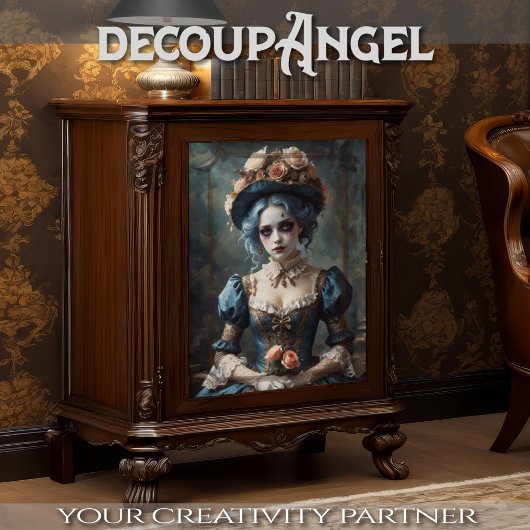 Dame in Kostüm mit Blume - Decoupage - Seidenpapier