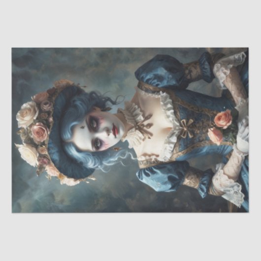 Dame in Kostüm mit Blume - Decoupage - Seidenpapier (Vorderseite)