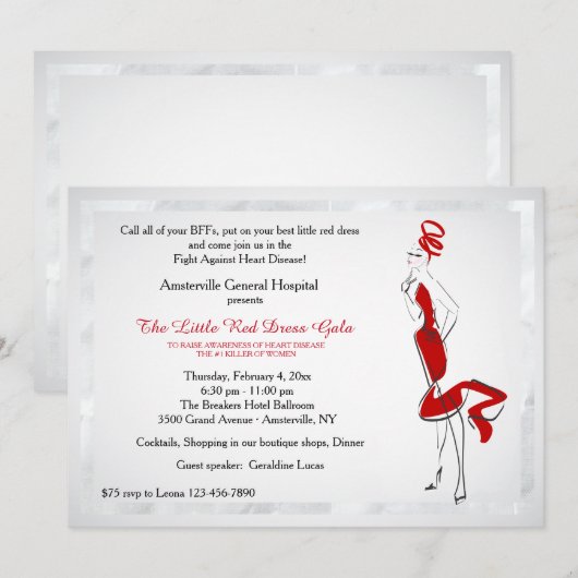 Dame In Red Invitation Einladung (Vorne/Hinten)