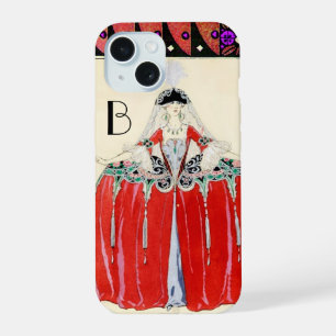 DAME IN ROT, SCHÖNHEITS-MODE-KOSTÜM-DESIGN MONOGRA iPhone 15 HÜLLE