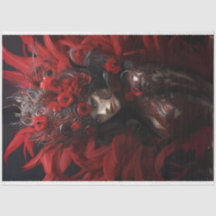 Dame in roter Feder und schwarzer Hintergrund