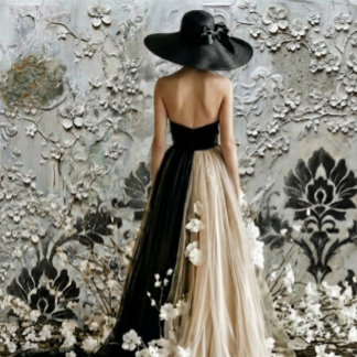 Dame in Schwarz Damast vertikal Geschenkpapier Set