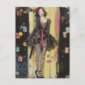 Dame in Schwarz-Weiß-Mode-Collage Postkarte (Vorderseite)