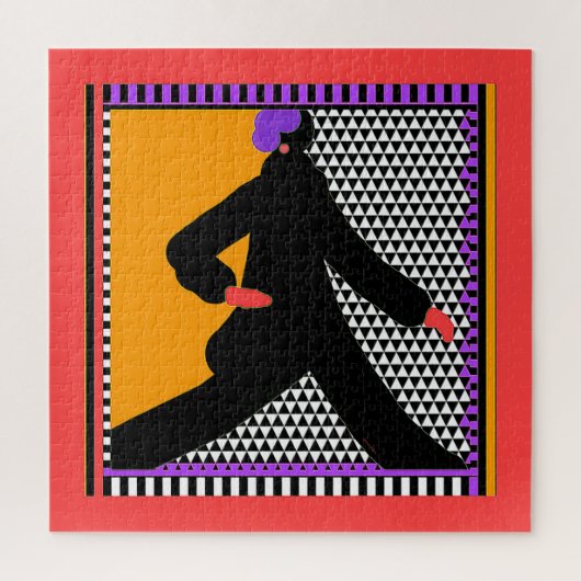 Dame in Schwarz Zickzack Rot schlendern Puzzle (Vertikal)